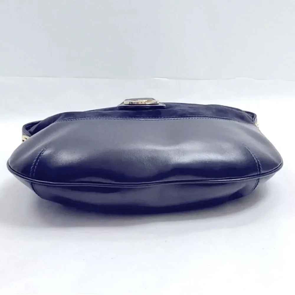 Auth Vintage Gucci Navy Blue Leather Suede Shoulder Bag Preloved Purse Old Gucci - Picture 4 of 14
